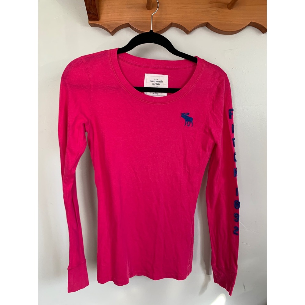 Abercrombie & Fitch Hot Pink Long Sleeve Y2K Moose Logo Graphic Tee Shirt M